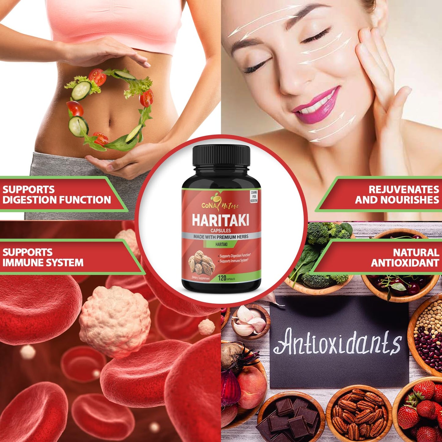 Cona Nature Organic India Haritaki Capsules 2250MG, Rejuvenation, Improving Digestion, Maintains Regularity | Non-GMO Vegan Gluten-Free Herbs and Supplements, 120 Caps - dailyvitalstore
