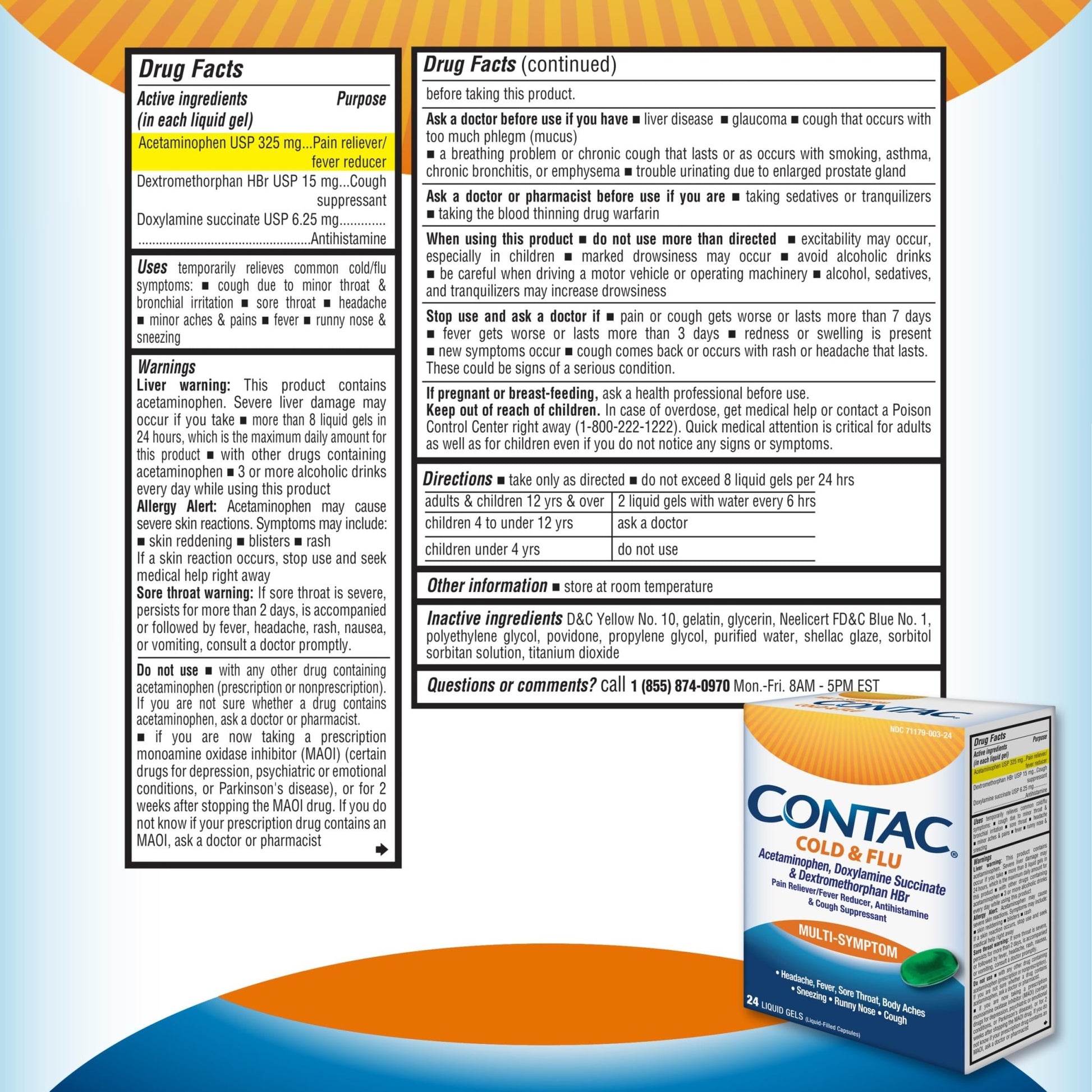 Contac Cold & Flu Medicine, Powerful, Multi-Symptom Relief for Pain, Fever, Sore Throat, Body Aches, Sneezing, Runny Nose & Cough, 24 Count Liquid Gels - dailyvitalstore