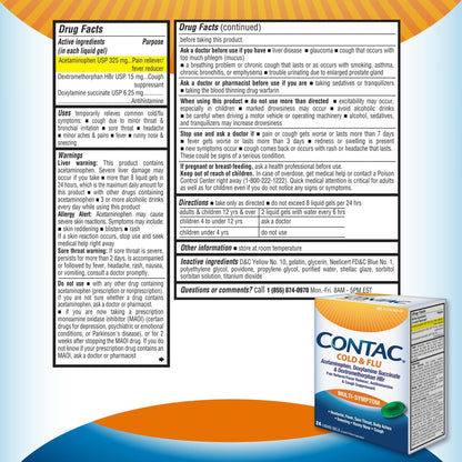 Contac Cold & Flu Medicine, Powerful, Multi-Symptom Relief for Pain, Fever, Sore Throat, Body Aches, Sneezing, Runny Nose & Cough, 24 Count Liquid Gels - dailyvitalstore