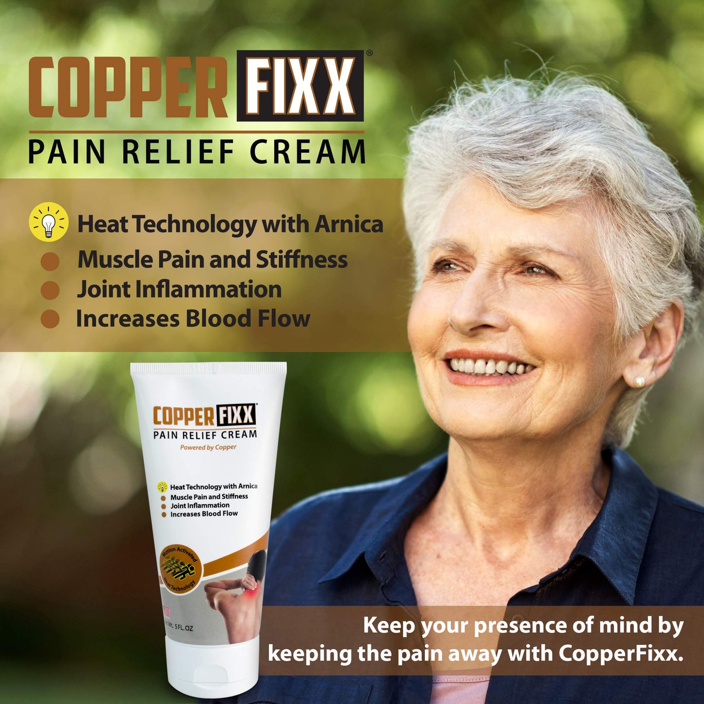 CopperFixx Pain Relief Cream, 5 Fl Oz Tube Powered by Copper with Heat Technology Arnica for Muscle & Stiffness Joint Inflammation, Knee, Back, Shoulder Arthritis Pain. Fast Acting, CF03028 - dailyvitalstore