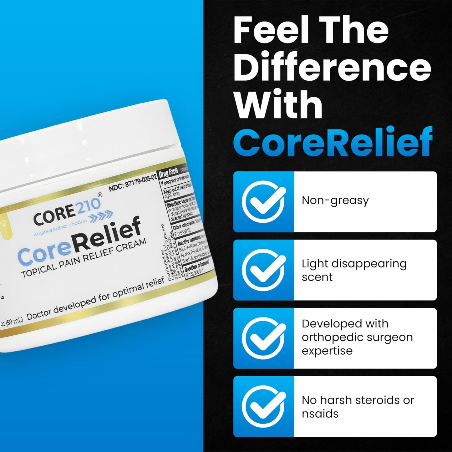 CopperJoint CoreRelief 2oz - Joint Pain Relief Cream for Knee, Neck, Hip, Shoulder & Simple Backache, Arthritis Cream Pain Reliever, Daily Cooling Non-Greasy Menthol Sore Muscle Rub - dailyvitalstore