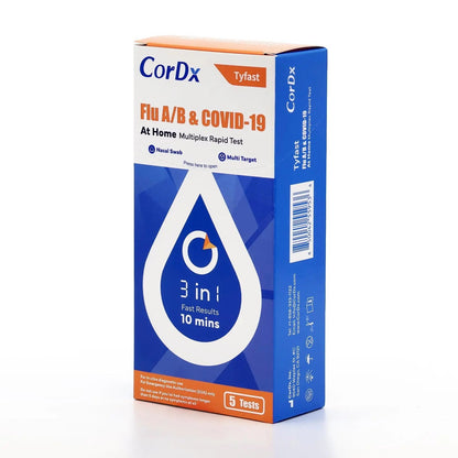 CorDx TyFast at Home Flu A/B & COVID-19 Multiplex Rapid Test Kit, Easy, Accurate, Fast Results in 10 Minutes, 3 in 1 Combo Kit, 5 Tests - dailyvitalstore