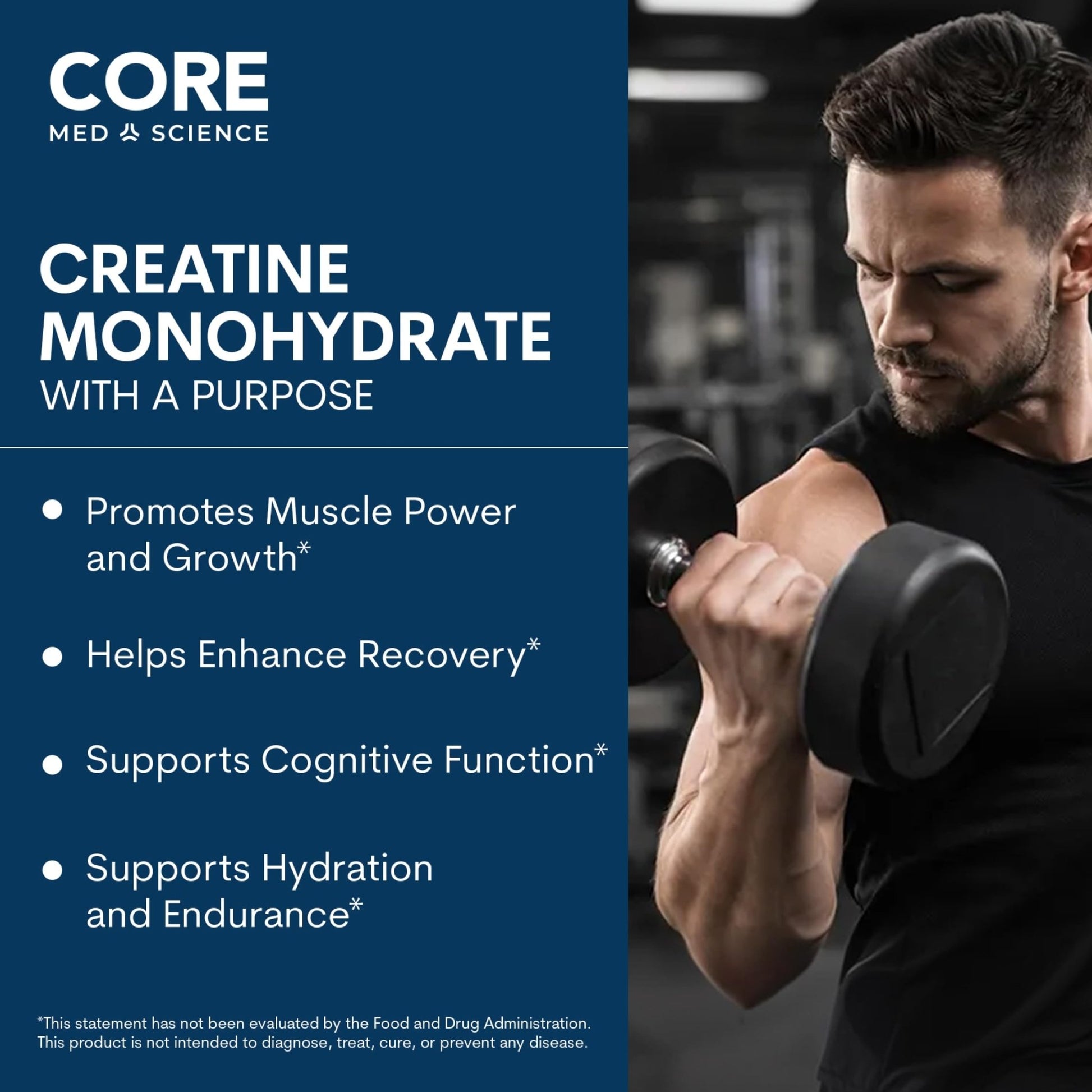 Core Med Science Creatine Monohydrate Powder 90 Servings - NSF Certified for Sport, 5g Pure Micronized Creatine, Unflavored Supplement for Strength, Recovery - dailyvitalstore