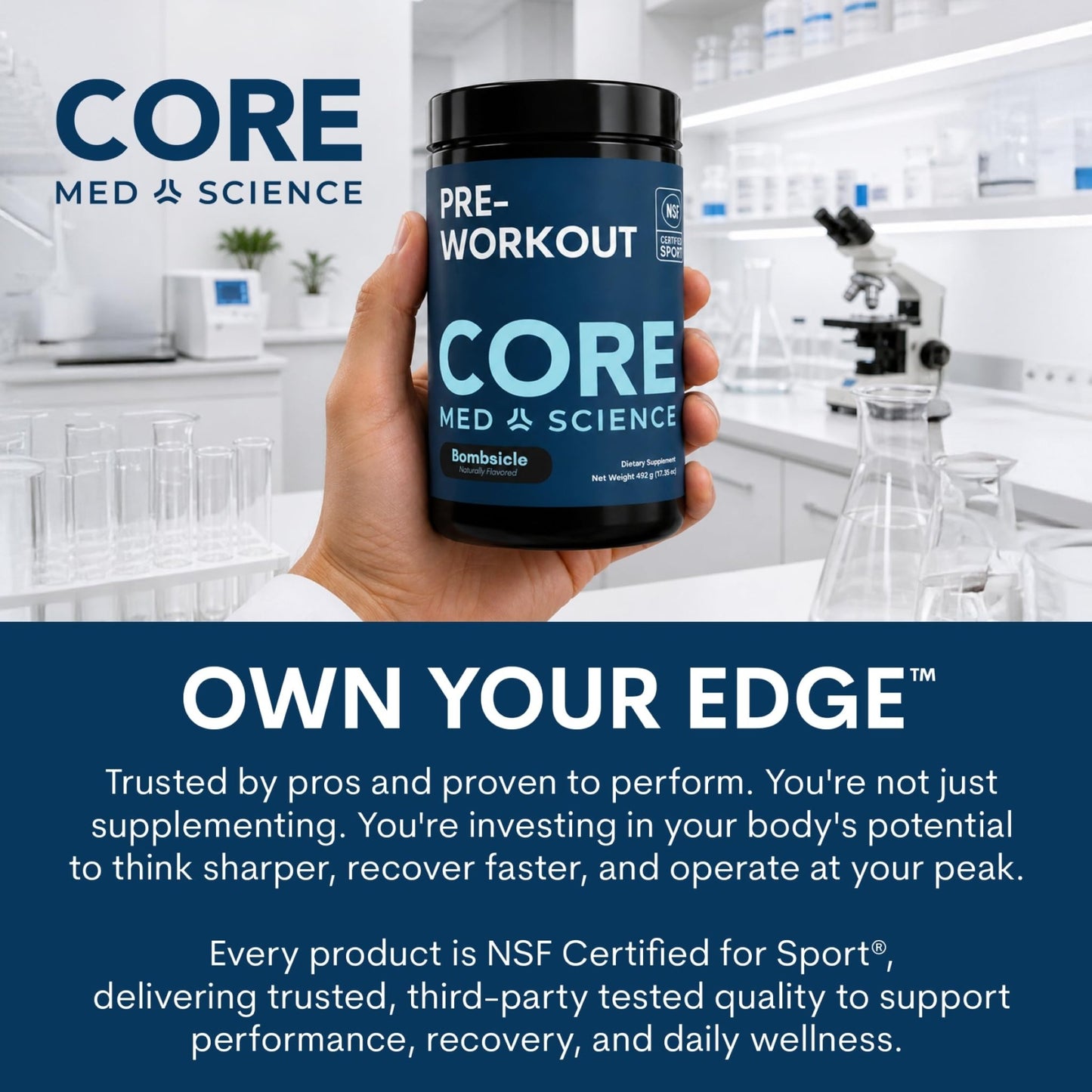 Core Med Science Creatine Monohydrate Powder 90 Servings - NSF Certified for Sport, 5g Pure Micronized Creatine, Unflavored Supplement for Strength, Recovery - dailyvitalstore