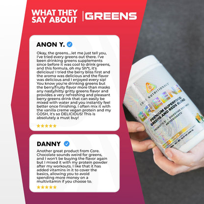 Core Nutritionals Greens | Premium Superfood Reds & Greens Blend | 5 Billion CFU Probiotics, Digestive Enzymes, & Antioxidants | 30 Servings (Berry Bliss) - dailyvitalstore