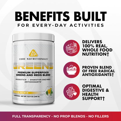 Core Nutritionals Greens | Premium Superfood Reds & Greens Blend | 5 Billion CFU Probiotics, Digestive Enzymes, & Antioxidants | 30 Servings (Berry Bliss) - dailyvitalstore