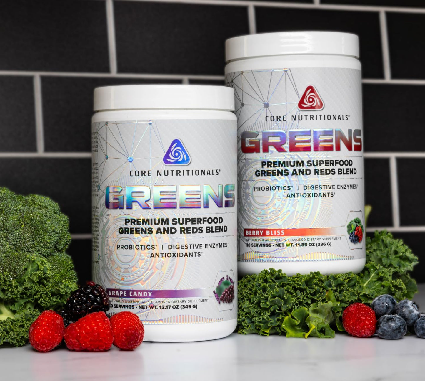 Core Nutritionals Greens | Premium Superfood Reds & Greens Blend | 5 Billion CFU Probiotics, Digestive Enzymes, & Antioxidants | 30 Servings (Berry Bliss) - dailyvitalstore