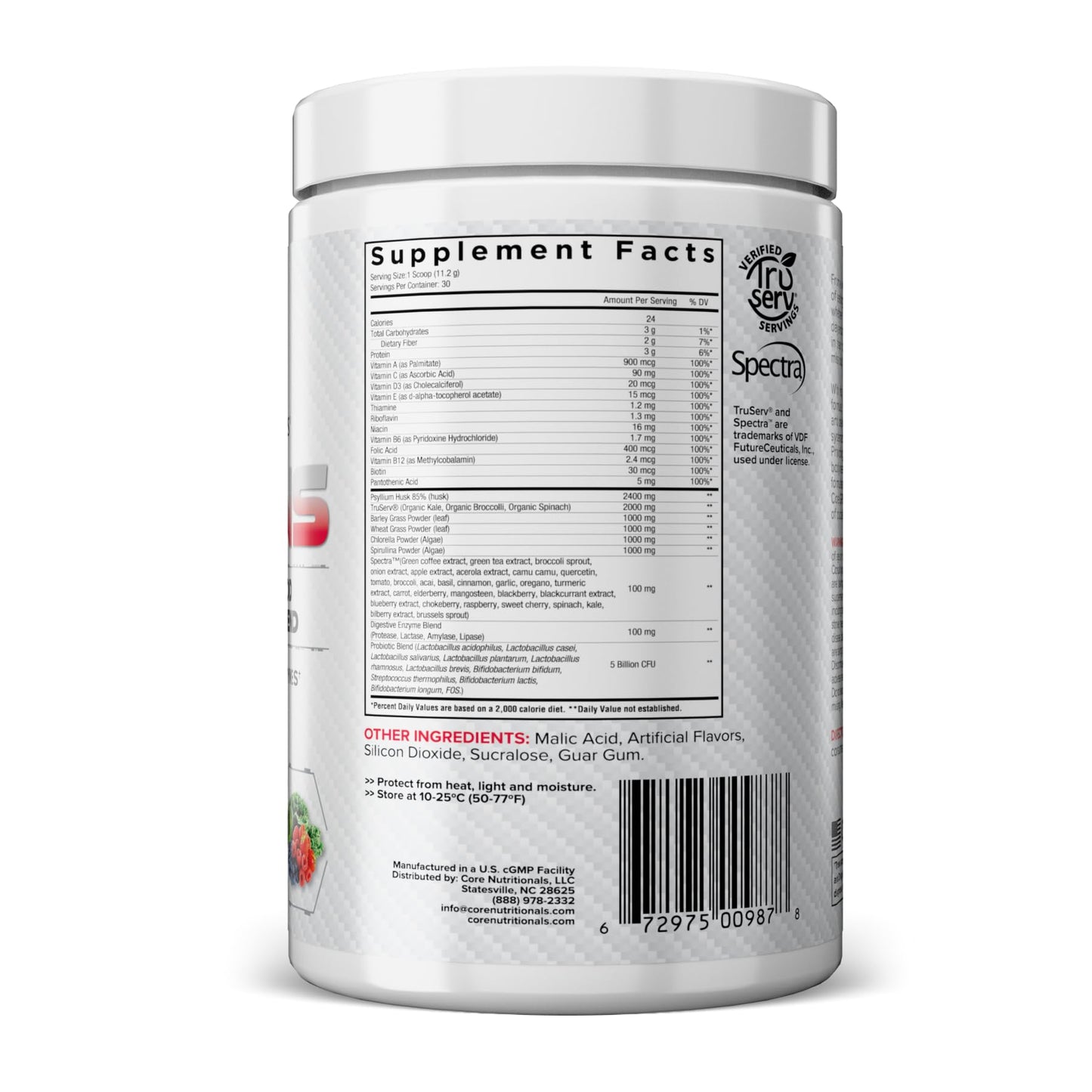 Core Nutritionals Greens | Premium Superfood Reds & Greens Blend | 5 Billion CFU Probiotics, Digestive Enzymes, & Antioxidants | 30 Servings (Berry Bliss) - dailyvitalstore
