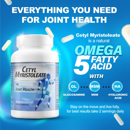 CoreCeutimin Cetyl Myristoleate - Omega 5 Fatty Acid - Ultra Support for Relief from Joint Discomfort and Stiffness - Also Includes Glucosamine, MSM & Hyaluronic Acid - 80 Capsules - dailyvitalstore