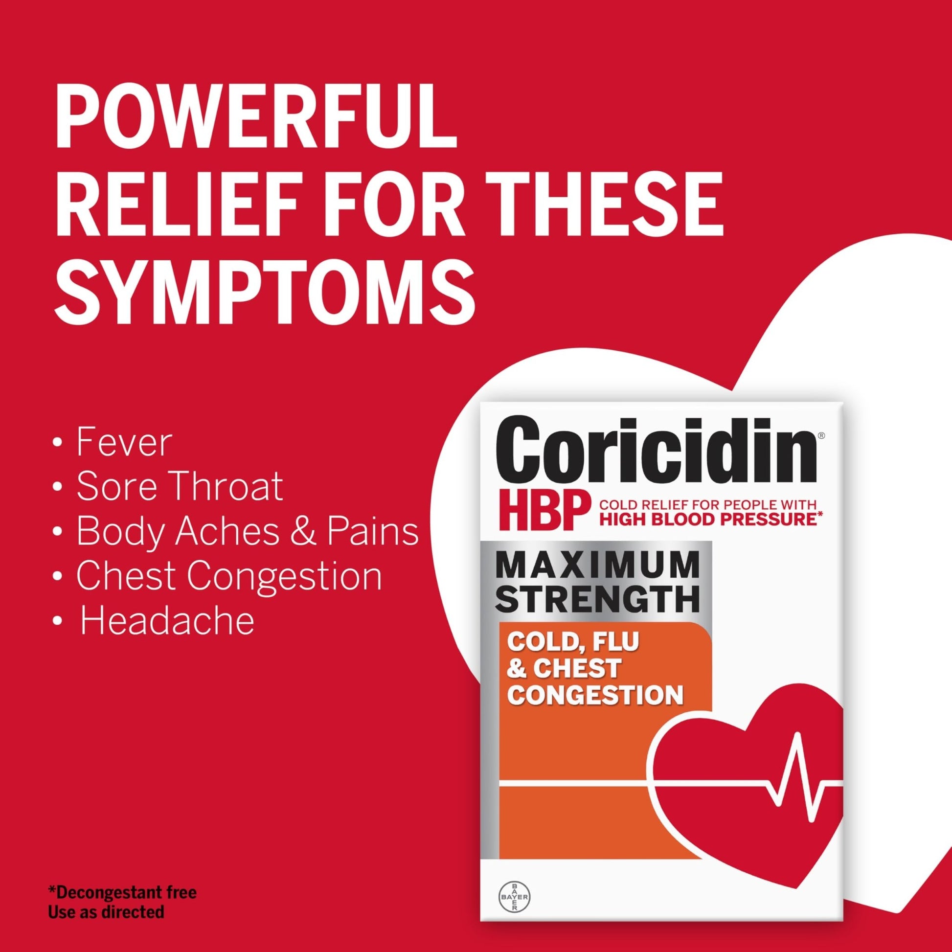 Coricidin HBP, Decongestant-Free Cold Symptom Relief for People with High Blood Pressure, Maximum Strength, Flu & Chest Congestion Liquid Gels, 24 Count - dailyvitalstore
