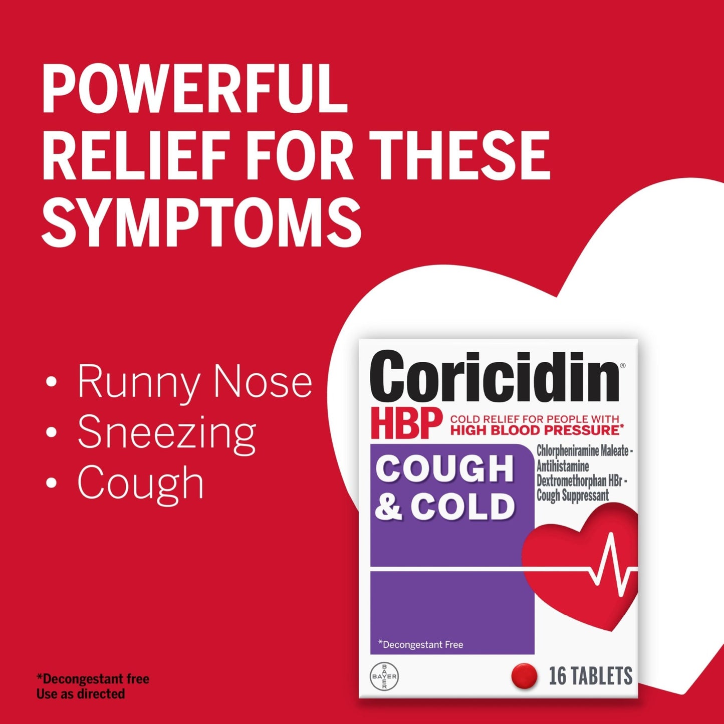 Coricidin HBP Decongestant-Free Cough and Cold Medicine - Specially Designed Relief for High Blood Pressure, Cough, Runny Nose, Sneezing and Cold Symptoms (16 Count) - dailyvitalstore