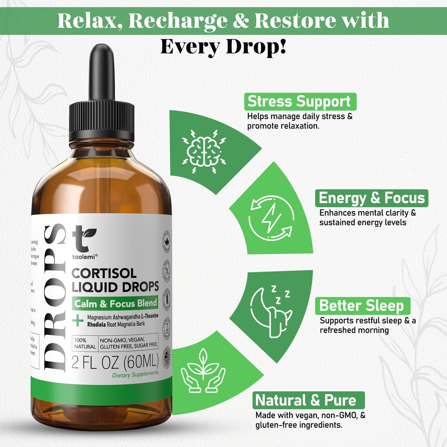 Cortisol Manager Drops with Magnesium & Ashwagandha - Advanced Liquid Blend for Relaxation, Supports Restful Sleep, Fast-Absorbing Liquid, Non-GMO, 2 Fl Oz - dailyvitalstore