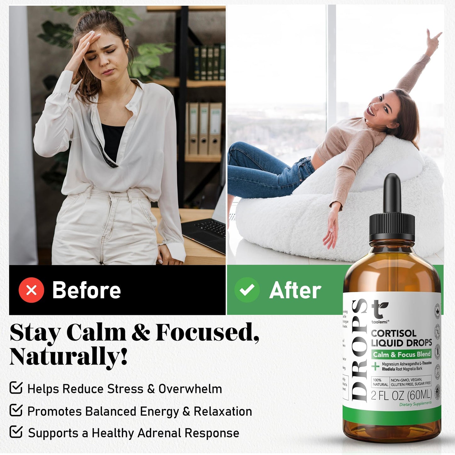 Cortisol Manager Drops with Magnesium & Ashwagandha - Advanced Liquid Blend for Relaxation, Supports Restful Sleep, Fast-Absorbing Liquid, Non-GMO, 2 Fl Oz - dailyvitalstore