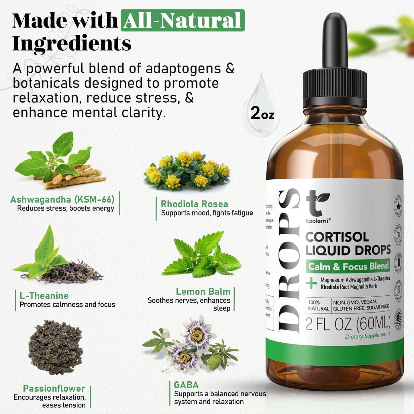 Cortisol Manager Drops with Magnesium & Ashwagandha - Advanced Liquid Blend for Relaxation, Supports Restful Sleep, Fast-Absorbing Liquid, Non-GMO, 2 Fl Oz - dailyvitalstore