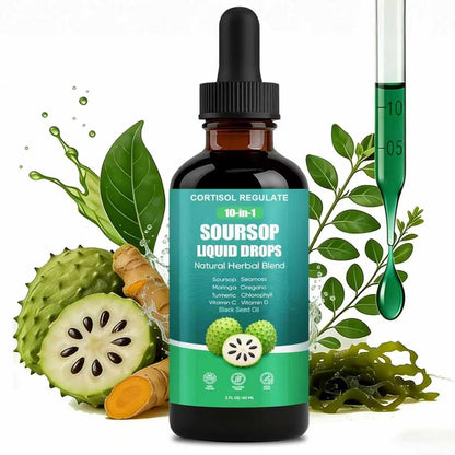 CORTISOL REGULATE Soursop Liquid Drops, 10-in-1 Blend with Sea Moss, Moringa, Turmeric, Black Seed Oil, Oregano, and More, 2 fl oz (1 Pack) - dailyvitalstore