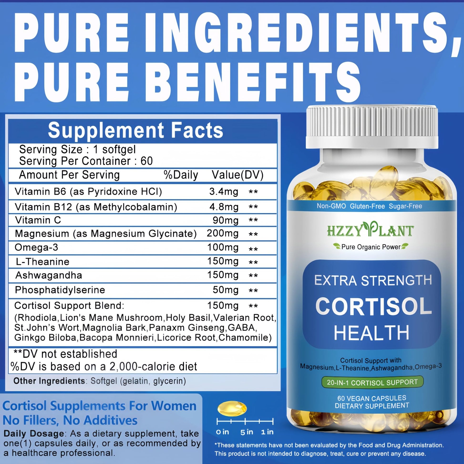 Cortisol Supplements for Women and Men Softgels with Phosphatidylserine Magnesium Ashwagandha L-Theanine,High Absorption Cortisol Detox Capsules for Sleep Relaxation Stress Relief,Non-GMO,60 Servings - dailyvitalstore