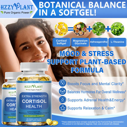 Cortisol Supplements for Women and Men Softgels with Phosphatidylserine Magnesium Ashwagandha L-Theanine,High Absorption Cortisol Detox Capsules for Sleep Relaxation Stress Relief,Non-GMO,60 Servings - dailyvitalstore
