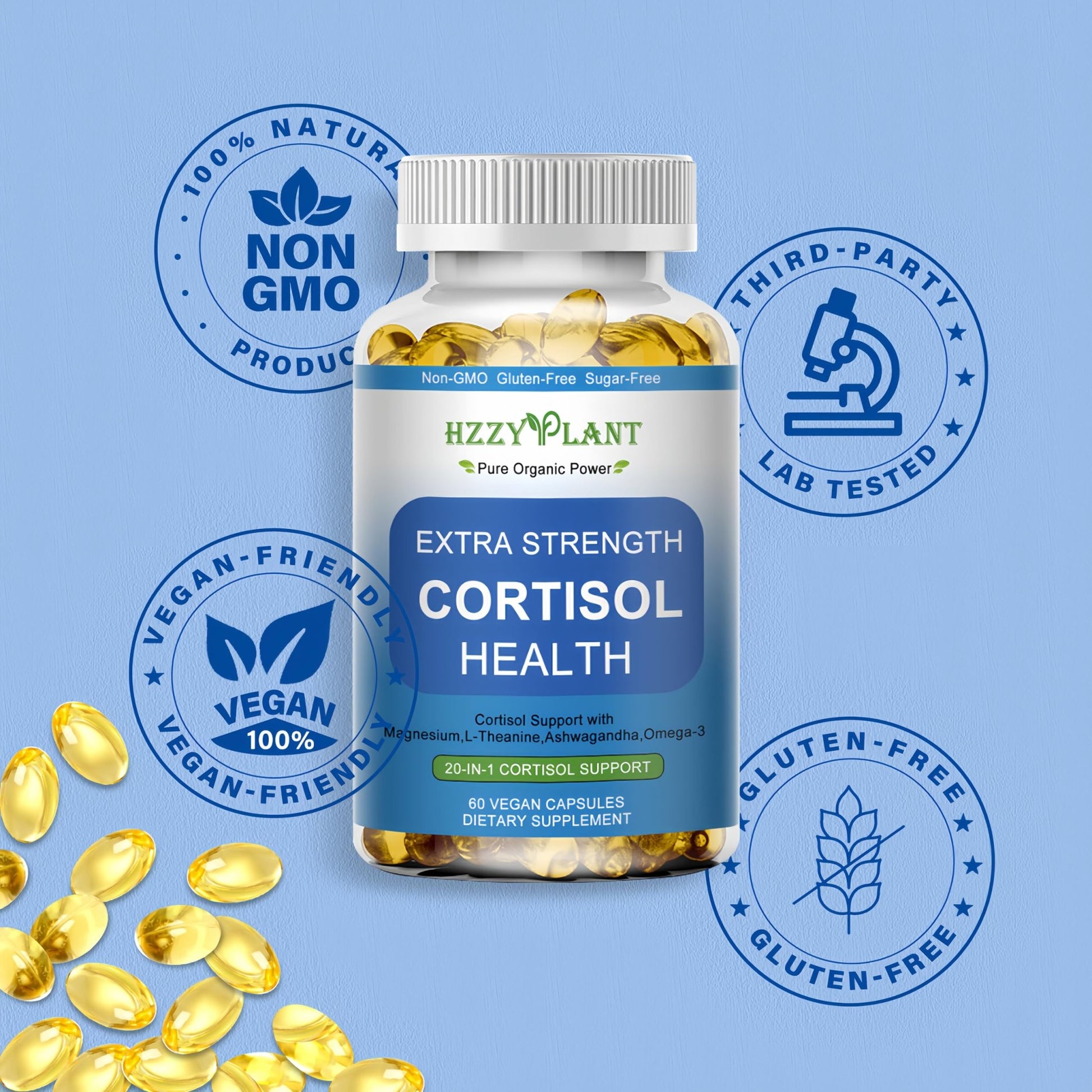 Cortisol Supplements for Women and Men Softgels with Phosphatidylserine Magnesium Ashwagandha L-Theanine,High Absorption Cortisol Detox Capsules for Sleep Relaxation Stress Relief,Non-GMO,60 Servings - dailyvitalstore