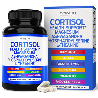 Cortisol Supplements for Women & Men with 14 in1 Blend (Magnesium, Ashwagandha, L Theanine & More) Healthy Cortisol Balance & Calm Mood Support - Third Party Tested, Non GMO, USA Made - 60 Count - dailyvitalstore