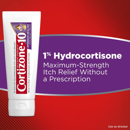 Cortizone-10 Maximum Strength Intensive Healing Itch Relief Cream, 1% Hydrocortisone, Fast-Acting, Anti-Itch Cream for Bug Bites, Rash, Eczema, Psoriasis, Poison Ivy, Oak, Sumac & More, 2 oz - dailyvitalstore