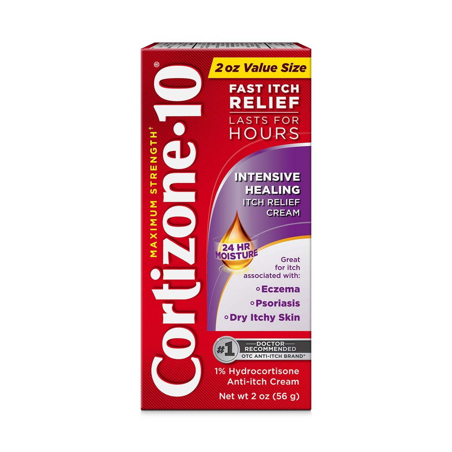 Cortizone-10 Maximum Strength Intensive Healing Itch Relief Cream, 1% Hydrocortisone, Fast-Acting, Anti-Itch Cream for Bug Bites, Rash, Eczema, Psoriasis, Poison Ivy, Oak, Sumac & More, 2 oz - dailyvitalstore
