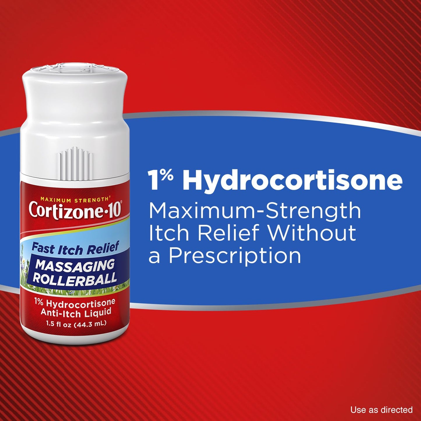 Cortizone-10 Maximum Strength Itch Relief Massaging Rollerball, 1% Hydrocortisone, Fast-Acting, Anti-Itch Liquid for Bug Bites, Rash, Eczema, Psoriasis, Poison Ivy, Oak, Sumac, 1.5 fl. oz - dailyvitalstore