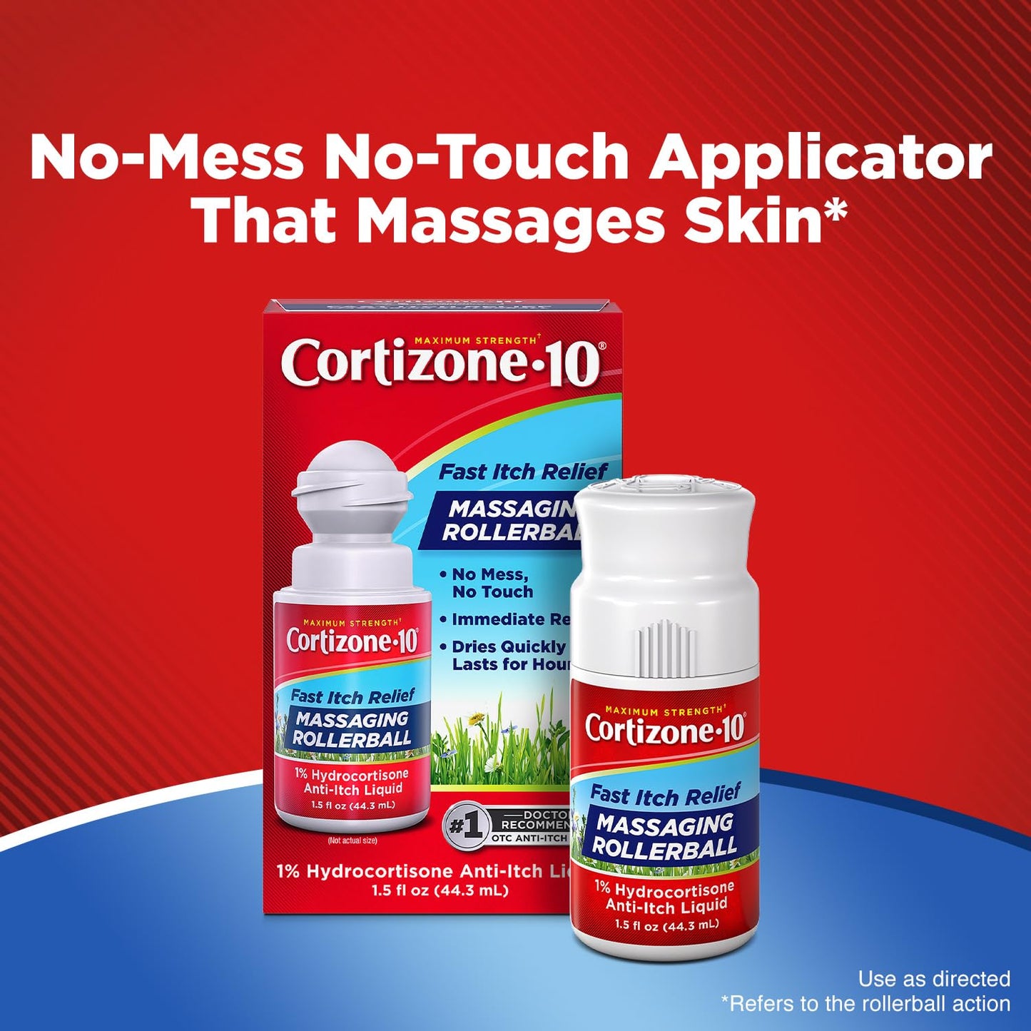 Cortizone-10 Maximum Strength Itch Relief Massaging Rollerball, 1% Hydrocortisone, Fast-Acting, Anti-Itch Liquid for Bug Bites, Rash, Eczema, Psoriasis, Poison Ivy, Oak, Sumac, 1.5 fl. oz - dailyvitalstore