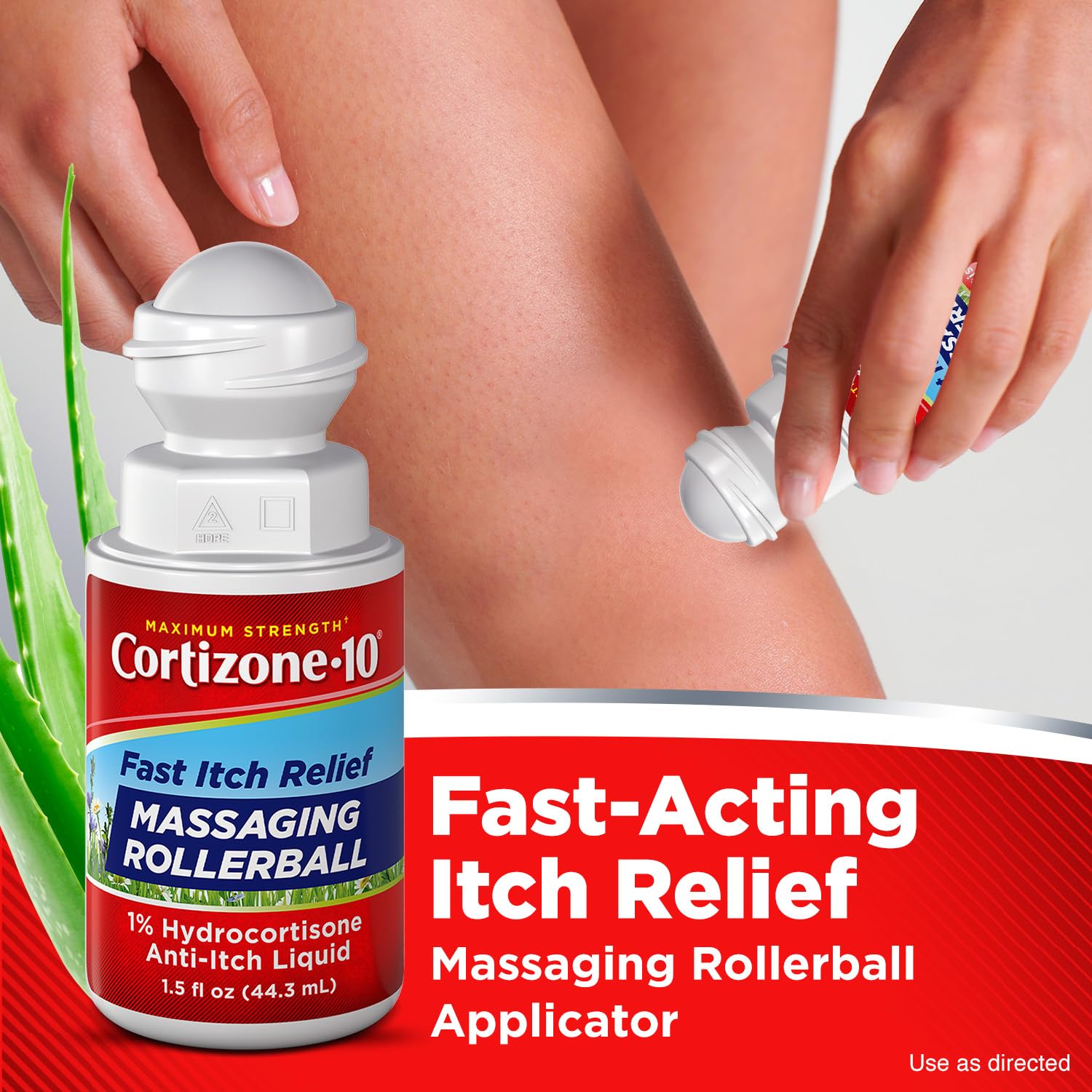 Cortizone-10 Maximum Strength Itch Relief Massaging Rollerball, 1% Hydrocortisone, Fast-Acting, Anti-Itch Liquid for Bug Bites, Rash, Eczema, Psoriasis, Poison Ivy, Oak, Sumac, 1.5 fl. oz - dailyvitalstore