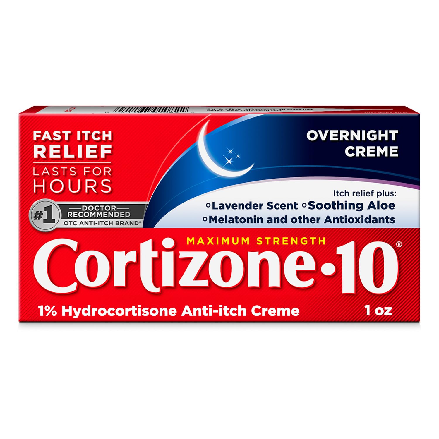 Cortizone-10 Maximum Strength Overnight Itch Relief Cream, 1% Hydrocortisone, Fast-Acting, Lavender Scented Anti-Itch Cream for Bug Bites, Rash, Eczema, Psoriasis, Poison Ivy, Oak, Sumac, 1 oz - dailyvitalstore