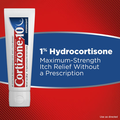 Cortizone-10 Maximum Strength Overnight Itch Relief Cream, 1% Hydrocortisone, Fast-Acting, Lavender Scented Anti-Itch Cream for Bug Bites, Rash, Eczema, Psoriasis, Poison Ivy, Oak, Sumac, 1 oz - dailyvitalstore