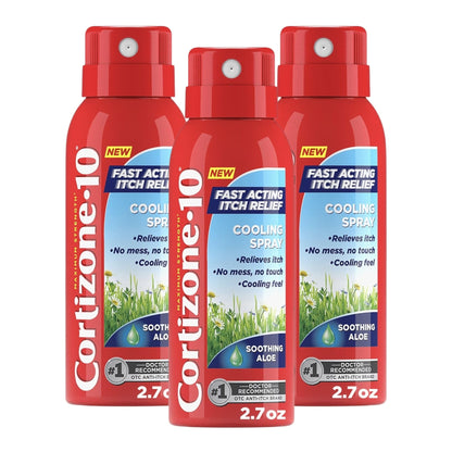 Cortizone-10 Maximum Strength Soothing Aloe Itch Relief Cooling Spray, 1% Hydrocortisone, Fast-Acting, Anti-Itch Spray for Bug Bites, Rash, Eczema, Psoriasis, Poison Ivy, Oak, Sumac, 2.7 oz 3-Pack - dailyvitalstore
