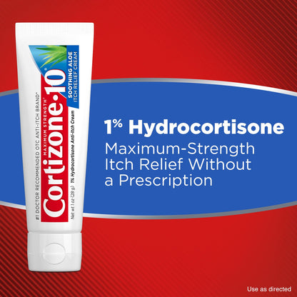 Cortizone-10 Maximum Strength Soothing Aloe Itch Relief Cream, 1% Hydrocortisone, Fast-Acting, Anti-Itch Cream for Bug Bites, Rash, Eczema, Psoriasis, Poison Ivy, Oak, Sumac & More, 1 oz - dailyvitalstore