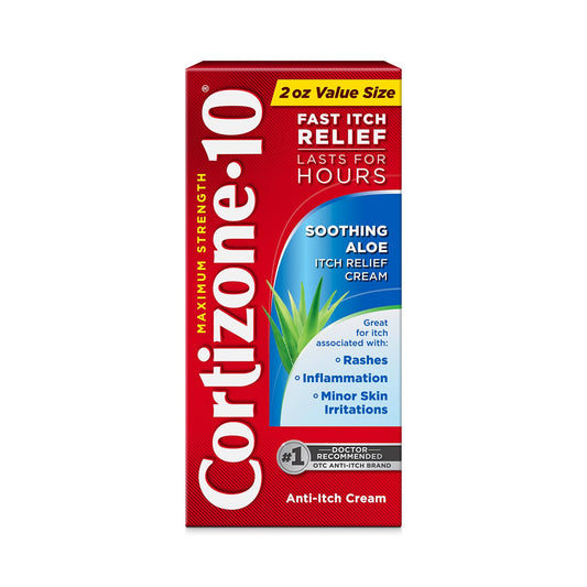 Cortizone-10 Maximum Strength Soothing Aloe Itch Relief Cream, 1% Hydrocortisone, Fast-Acting, Anti-Itch Cream for Bug Bites, Rash, Eczema, Psoriasis, Poison Ivy, Oak, Sumac & More, 2 oz - dailyvitalstore