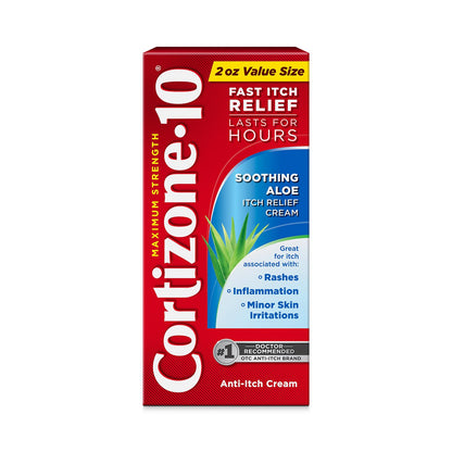 Cortizone-10 Maximum Strength Soothing Aloe Itch Relief Cream, 1% Hydrocortisone, Fast-Acting, Anti-Itch Cream for Bug Bites, Rash, Eczema, Psoriasis, Poison Ivy, Oak, Sumac & More, 2 oz - dailyvitalstore