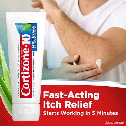 Cortizone-10 Maximum Strength Soothing Aloe Itch Relief Cream, 1% Hydrocortisone, Fast-Acting, Anti-Itch Cream for Bug Bites, Rash, Eczema, Psoriasis, Poison Ivy, Oak, Sumac, 2 oz (Pack of 4) - dailyvitalstore