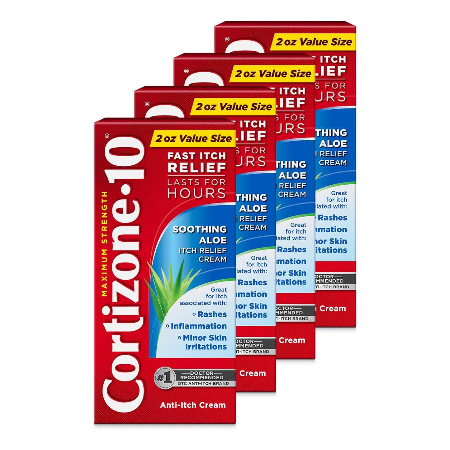 Cortizone-10 Maximum Strength Soothing Aloe Itch Relief Cream, 1% Hydrocortisone, Fast-Acting, Anti-Itch Cream for Bug Bites, Rash, Eczema, Psoriasis, Poison Ivy, Oak, Sumac, 2 oz (Pack of 4) - dailyvitalstore