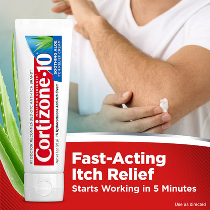 Cortizone-10 Maximum Strength Soothing Aloe Itch Relief Cream, 1% Hydrocortisone, Fast-Acting, Anti-Itch Cream for Bug Bites, Rash, Eczema, Psoriasis, Poison Ivy, Oak, Sumac & More, 1 oz - dailyvitalstore