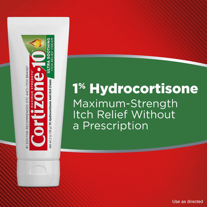 Cortizone-10 Maximum Strength Ultra Soothing Itch Relief Cream, 1% Hydrocortisone, Fast-Acting, Anti-Itch Cream for Bug Bites, Rash, Eczema, Psoriasis, Poison Ivy, Oak, Sumac & More, 2 oz - dailyvitalstore