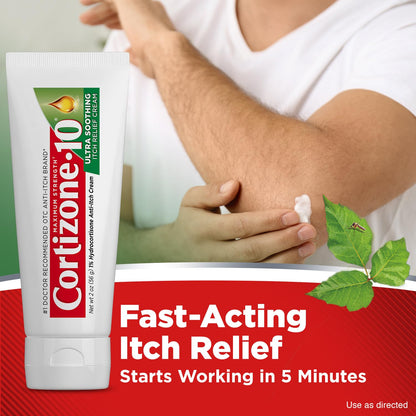 Cortizone-10 Maximum Strength Ultra Soothing Itch Relief Cream, 1% Hydrocortisone, Fast-Acting, Anti-Itch Cream for Bug Bites, Rash, Eczema, Psoriasis, Poison Ivy, Oak, Sumac & More, 2 oz - dailyvitalstore