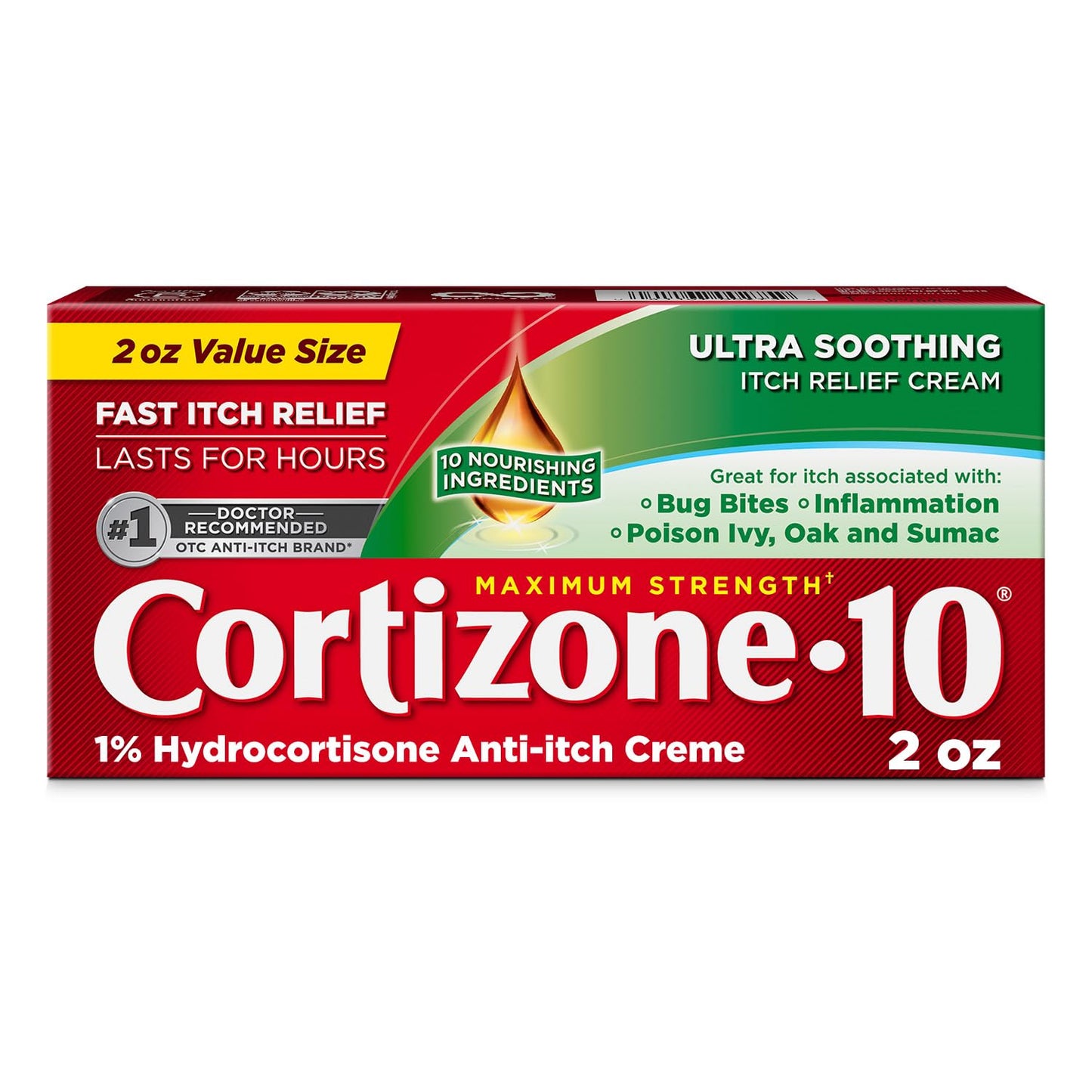 Cortizone-10 Maximum Strength Ultra Soothing Itch Relief Cream, 1% Hydrocortisone, Fast-Acting, Anti-Itch Cream for Bug Bites, Rash, Eczema, Psoriasis, Poison Ivy, Oak, Sumac & More, 2 oz - dailyvitalstore