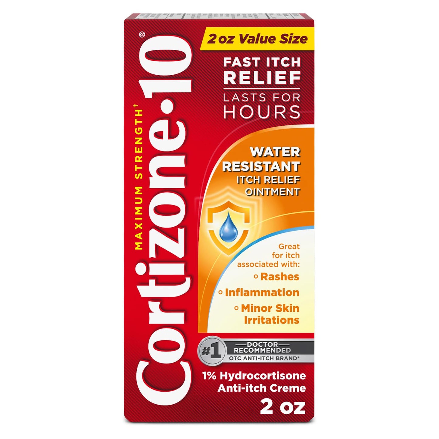 Cortizone-10 Maximum Strength Water Resistant Itch Relief Ointment, 1% Hydrocortisone, Fast-Acting, Anti-Itch Cream for Bug Bites, Rash, Eczema, Psoriasis, Poison Ivy, Oak, Sumac & More, 2 oz - dailyvitalstore