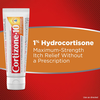 Cortizone-10 Maximum Strength Water Resistant Itch Relief Ointment, 1% Hydrocortisone, Fast-Acting, Anti-Itch Cream for Bug Bites, Rash, Eczema, Psoriasis, Poison Ivy, Oak, Sumac & More, 1 oz - dailyvitalstore