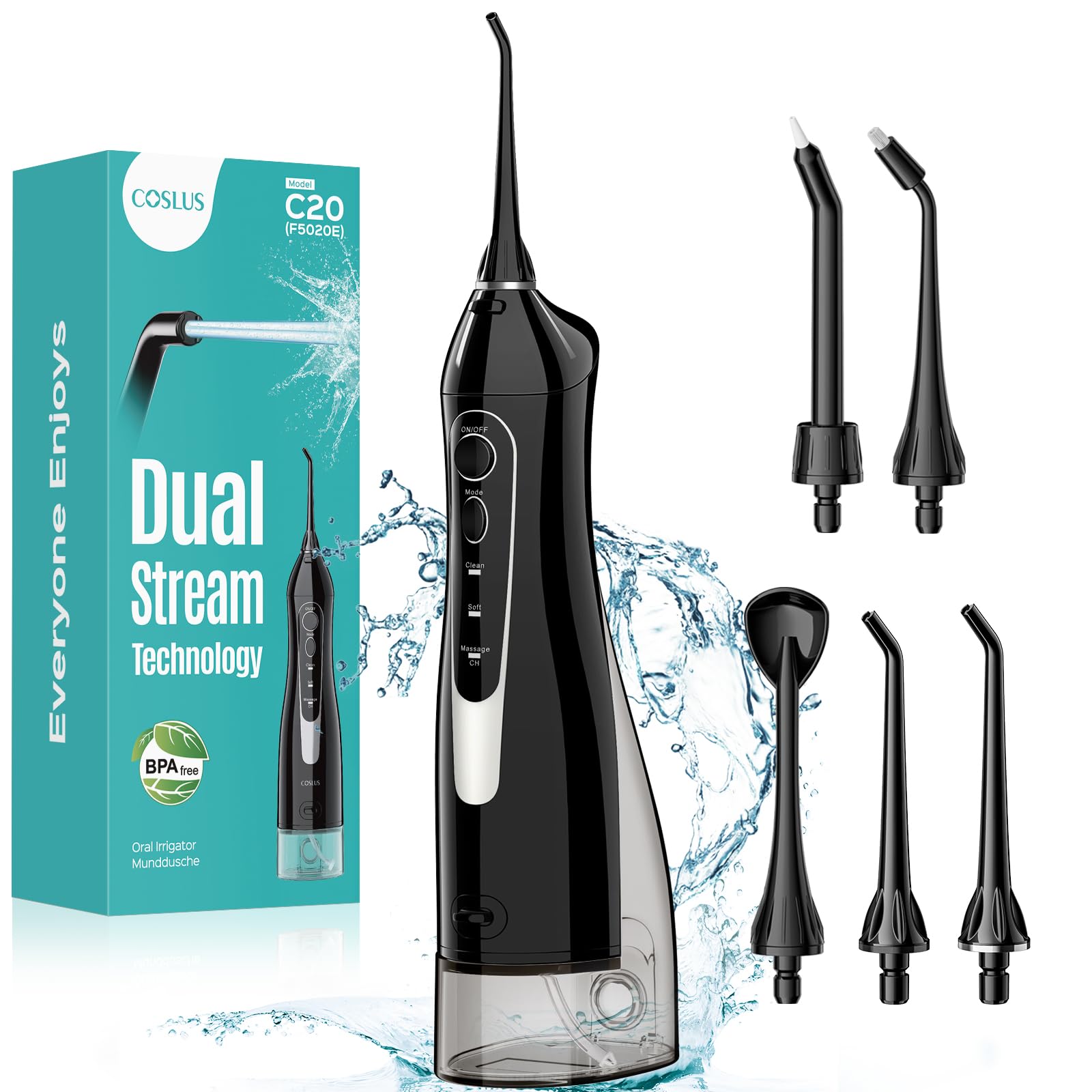 COSLUS Water Dental Flosser Teeth Pick C20: ADA Accepted, Portable Cordless Oral Irrigator 300ML Rechargeable Travel Irrigation Cleaner IPX7 Waterproof Electric - dailyvitalstore