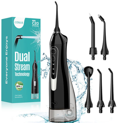 COSLUS Water Dental Flosser Teeth Pick C20: ADA Accepted, Portable Cordless Oral Irrigator 300ML Rechargeable Travel Irrigation Cleaner IPX7 Waterproof Electric - dailyvitalstore