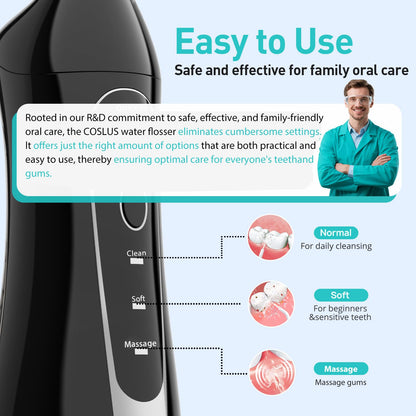 COSLUS Water Dental Flosser Teeth Pick C20: ADA Accepted, Portable Cordless Oral Irrigator 300ML Rechargeable Travel Irrigation Cleaner IPX7 Waterproof Electric - dailyvitalstore