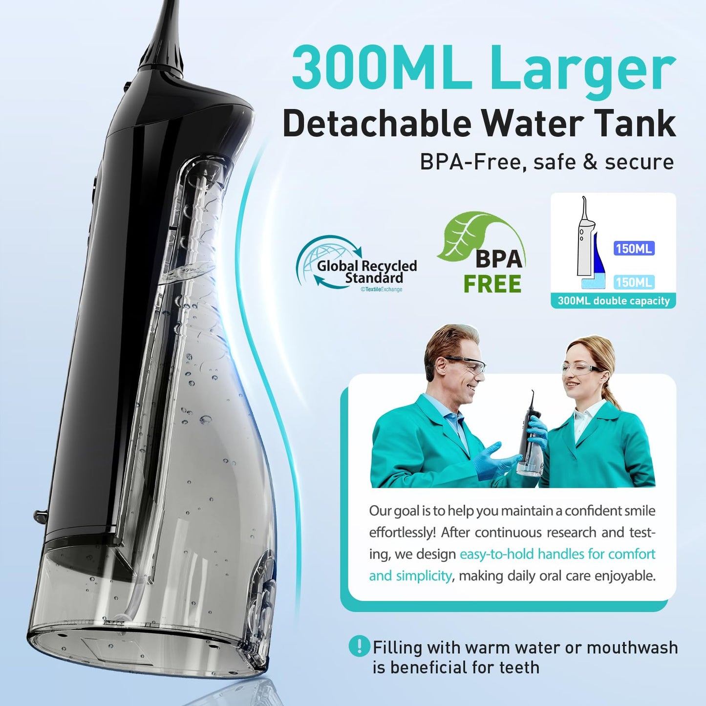 COSLUS Water Dental Flosser Teeth Pick C20: ADA Accepted, Portable Cordless Oral Irrigator 300ML Rechargeable Travel Irrigation Cleaner IPX7 Waterproof Electric - dailyvitalstore