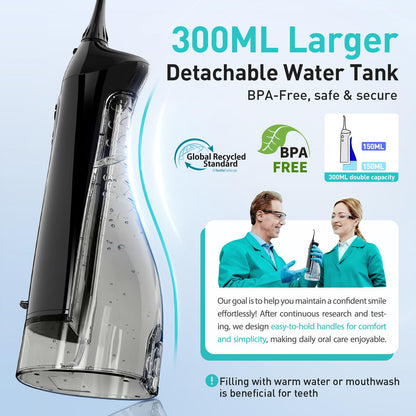 COSLUS Water Dental Flosser Teeth Pick C20: ADA Accepted, Portable Cordless Oral Irrigator 300ML Rechargeable Travel Irrigation Cleaner IPX7 Waterproof Electric - dailyvitalstore