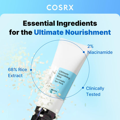 COSRX Ultimate Nourishing Rice Overnight Spa Mask, 60ml / 2.02 fl.oz | Rice Extract 68% and Niacinamide 2%, Korean Skin Care, Animal Testing Free - dailyvitalstore