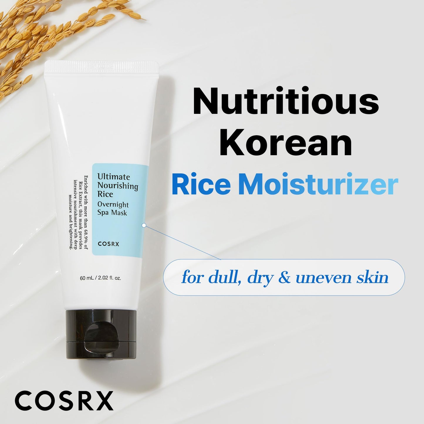 COSRX Ultimate Nourishing Rice Overnight Spa Mask, 60ml / 2.02 fl.oz | Rice Extract 68% and Niacinamide 2%, Korean Skin Care, Animal Testing Free - dailyvitalstore