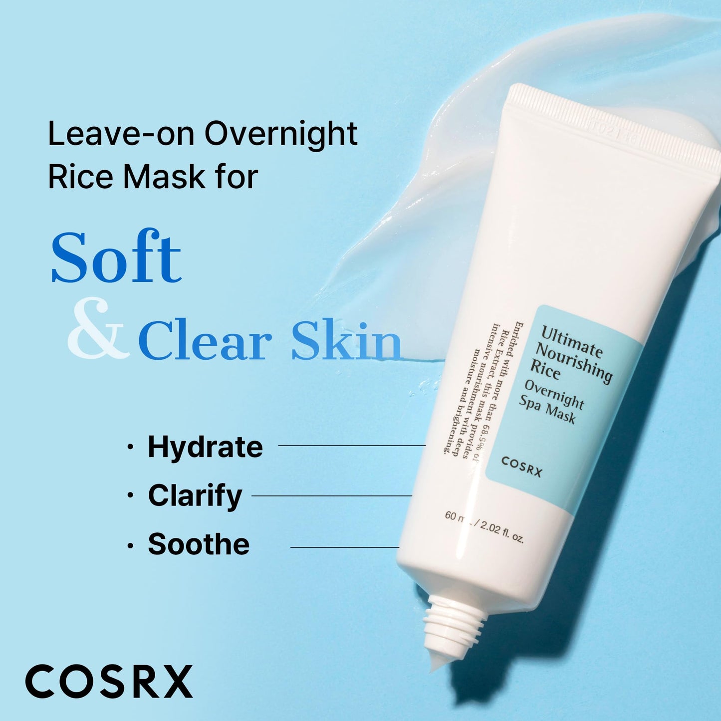 COSRX Ultimate Nourishing Rice Overnight Spa Mask, 60ml / 2.02 fl.oz | Rice Extract 68% and Niacinamide 2%, Korean Skin Care, Animal Testing Free - dailyvitalstore